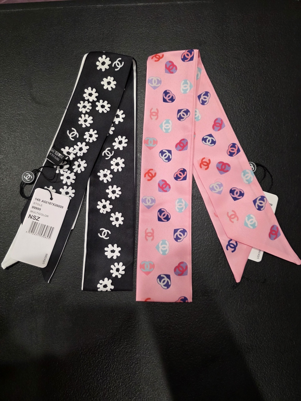 Designer Inspired Silk Twilly Scarves - Pink & Black Set Of 2
